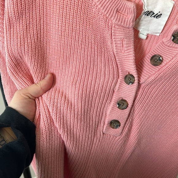 Aerie Cozy Pink Knit Relaxed Fit Quarter Button Sweater Size Small - Picture 3 of 7